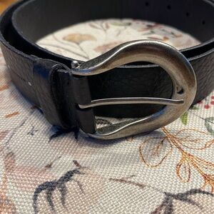 All Saints | Black Leather Belt / Silver Buckle | 40” Large